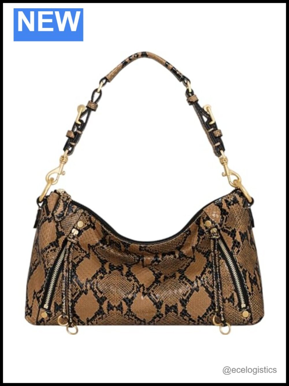 Genuine Leather Shoulder Bag with Antique Brass Hardware - Women's Satchel